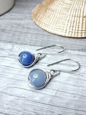 Dainty Blue Aventurine Quartz Gemstone Earrings